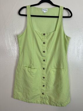 Lime Green Linen and Cotton Button-Front Tank Dress
